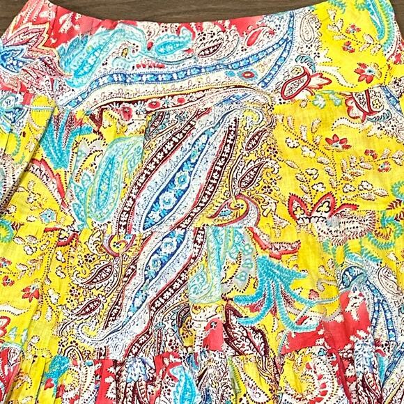 Ralph Lauren - Lauren  Tiered Linen Midi Skirt - Paisley Boho Print Size XL - Picture 2 of 7